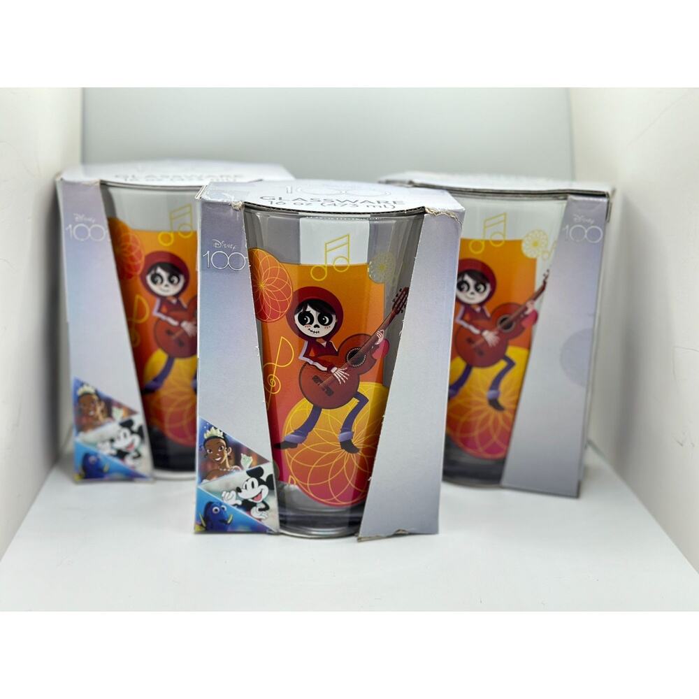 Disney 100 3 Set Glassware 16 Oz Featuring Coco Miguel Guitar Design In Box
